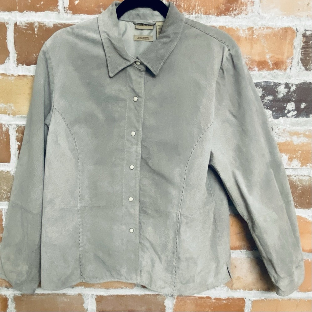 Ruff Hewn Gray Pearl Snap‎ Collared 100% Genuine Leather Shacket Shirt Jacket XL